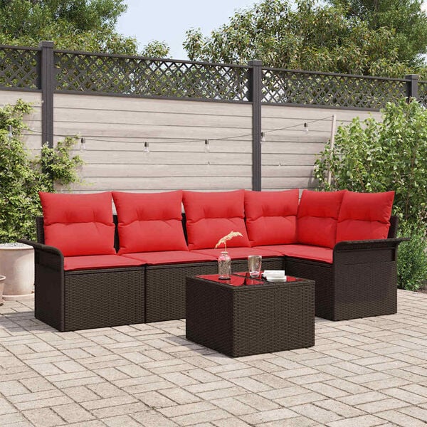 vidaXL Garden Sofa Set with Cushion 6 pcs Brown Poly Rattan