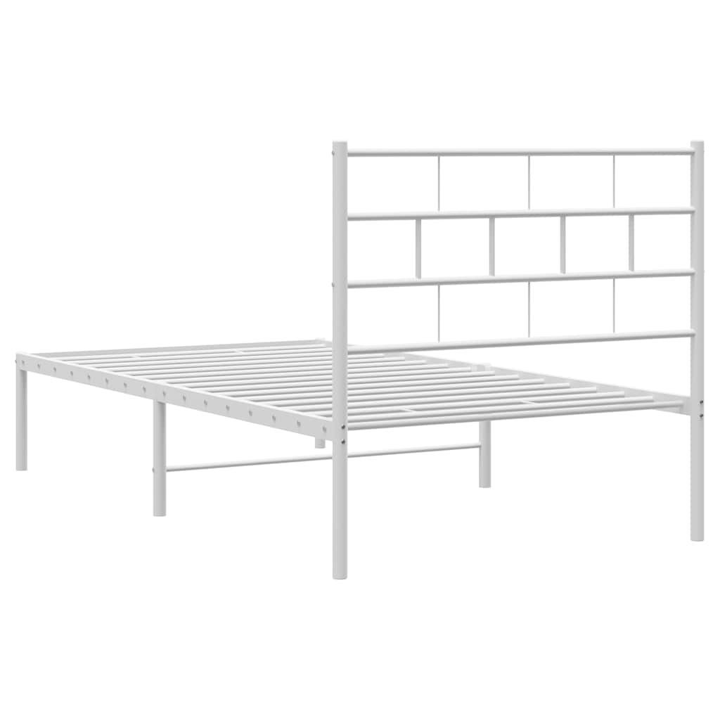 vidaXL Metal Bed Frame without Mattress with Headboard White 100x190cm