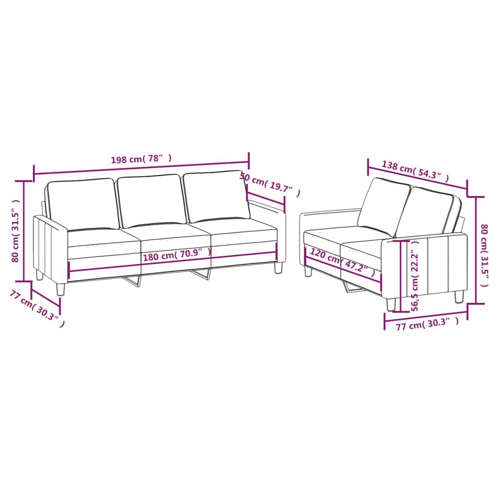 vidaXL 2 Piece Sofa Set with Cushions Light Grey Velvet