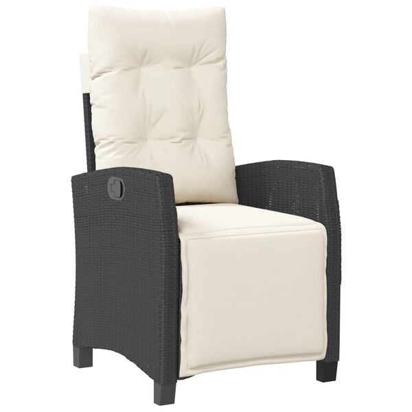 vidaXL Reclining Garden Chair with Footrest Black Poly Rattan