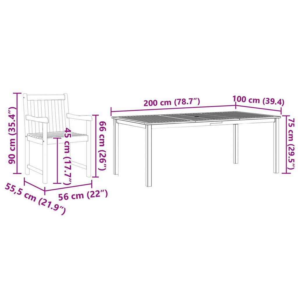 vidaXL 7-Piece Garden Dining Set - Solid Wood Acacia