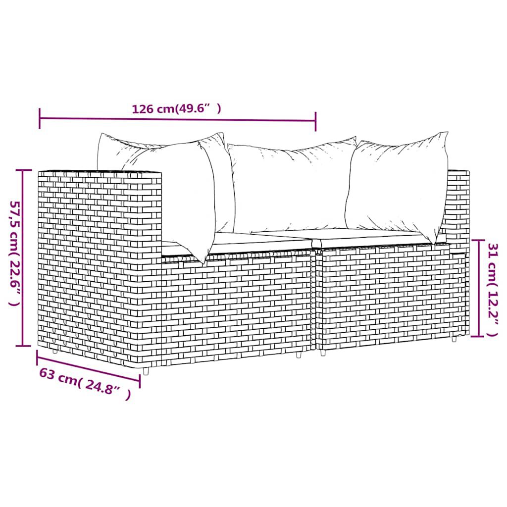 vidaXL Garden Corner Sofas with Cushions 2 pcs Brown Poly Rattan