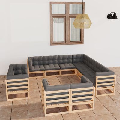 vidaXL 11 Piece Garden Lounge Set with Cushions Solid Pinewood