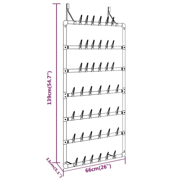 vidaXL Hanging Shoe Rack Silver 66x13x139 cm