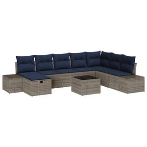 vidaXL Garden Sofa Set with Cushion 9 pcs Grey Poly Rattan
