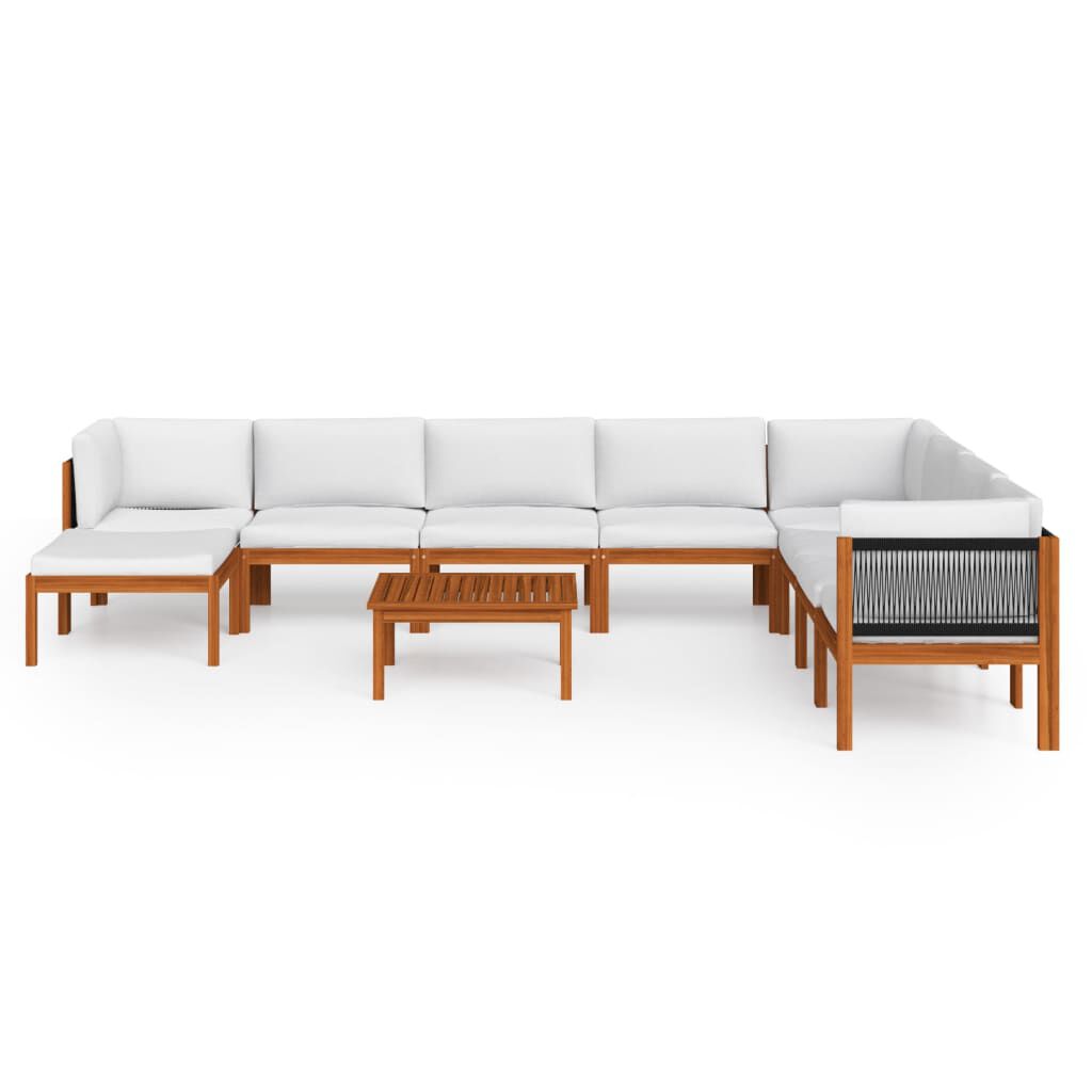 vidaXL 9 Piece Garden Lounge Set with Cushions Cream Solid Acacia Wood