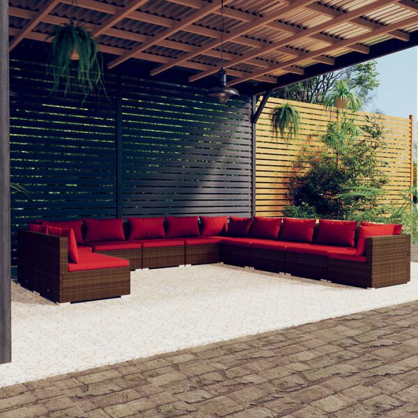 vidaXL 11 Piece Garden Lounge Set with Cushions Brown Poly Rattan