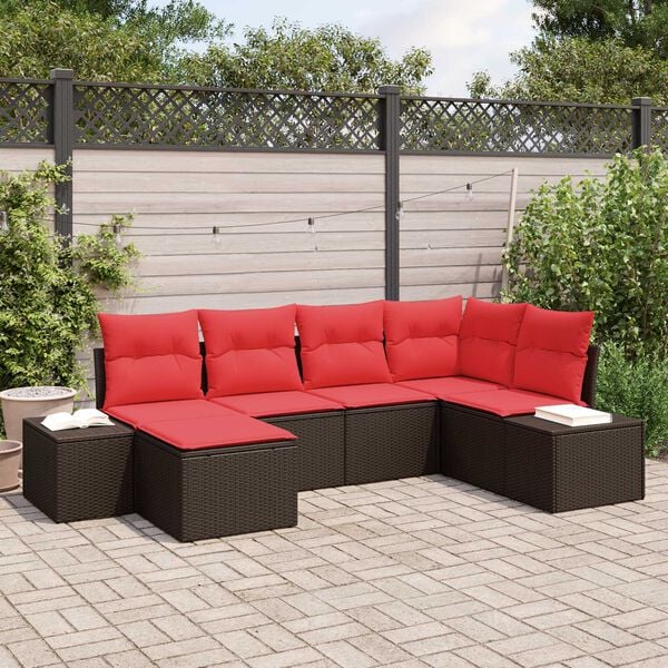 vidaXL 7 Piece Garden Sofa Set with Cushions Beige Poly Rattan