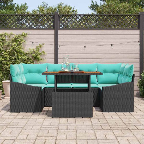 vidaXL Garden Dining Set with Cushion 7 pcs Black and Teal