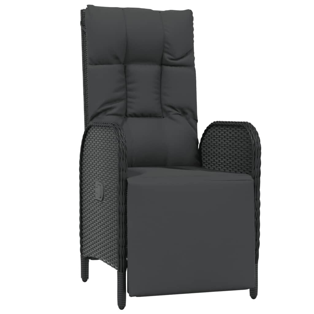 vidaXL Garden Reclining Chairs 2 pcs with Table Black Poly Rattan