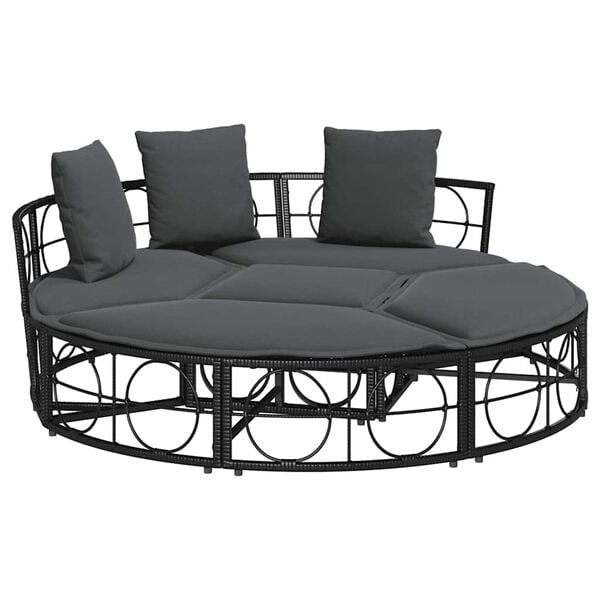 vidaXL Outdoor Lounge Bed without Canopy Black Poly Rattan