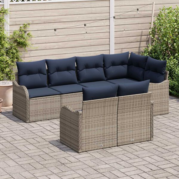 vidaXL 7 Piece Garden Sofa Set with Cushions Grey Poly Rattan