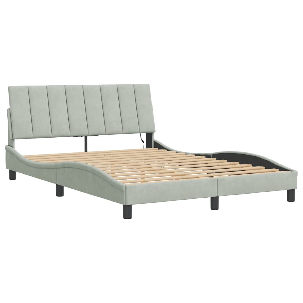 vidaXL Bed Frame with LED without Mattress Light Grey 137x190 cm Velvet