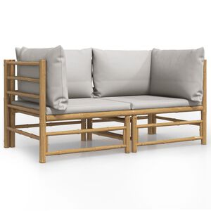 vidaXL Garden Corner Sofas with Light Grey Cushions 2 pcs Bamboo