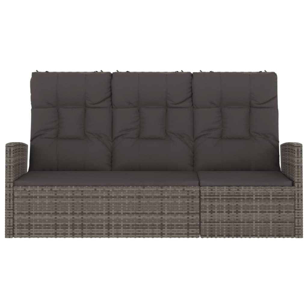 vidaXL Reclining Garden Bench with Cushions Grey 173 cm Poly rattan