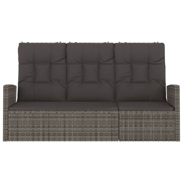 vidaXL Reclining Garden Bench with Cushions Grey 173 cm Poly rattan