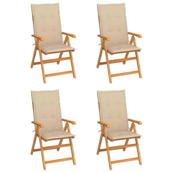 vidaXL Garden Chairs 4 pcs with Beige Cushions Solid Teak Wood