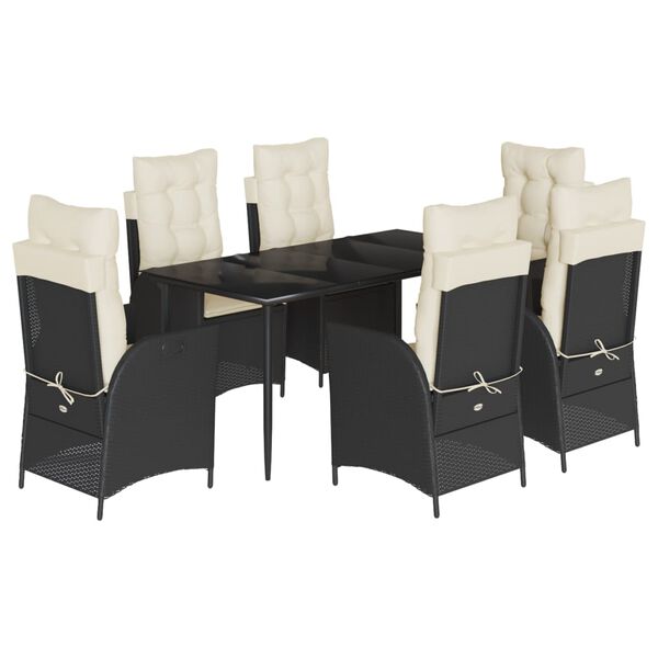 vidaXL 7 Piece Garden Dining Set with Cushions Black Poly Rattan