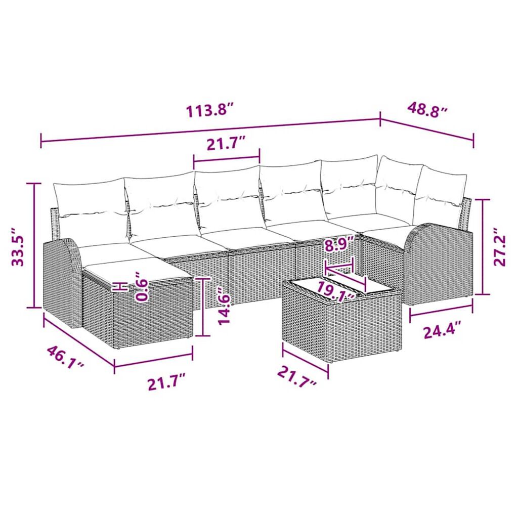 vidaXL Garden Sofa Set with Cushion 8 pcs Brown Poly rattan