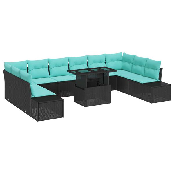 vidaXL 11 Piece Garden Sofa Set with Cushions Black Poly Rattan