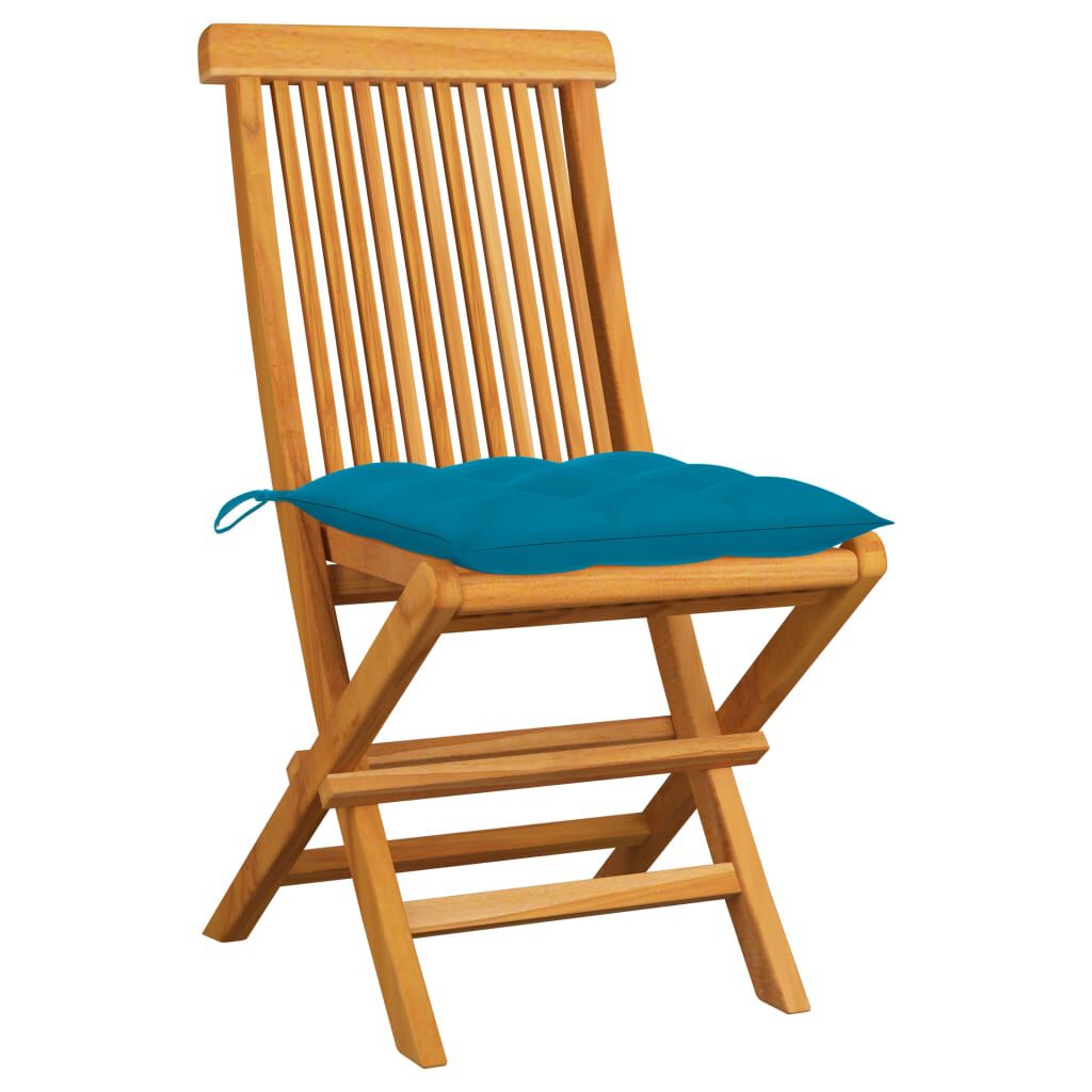 vidaXL Garden Chairs with Light Blue Cushions 2 pcs Solid Teak Wood