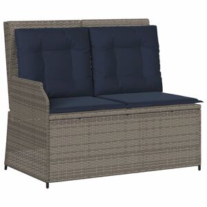 vidaXL Reclining Garden Bench with Cushions Grey Poly Rattan