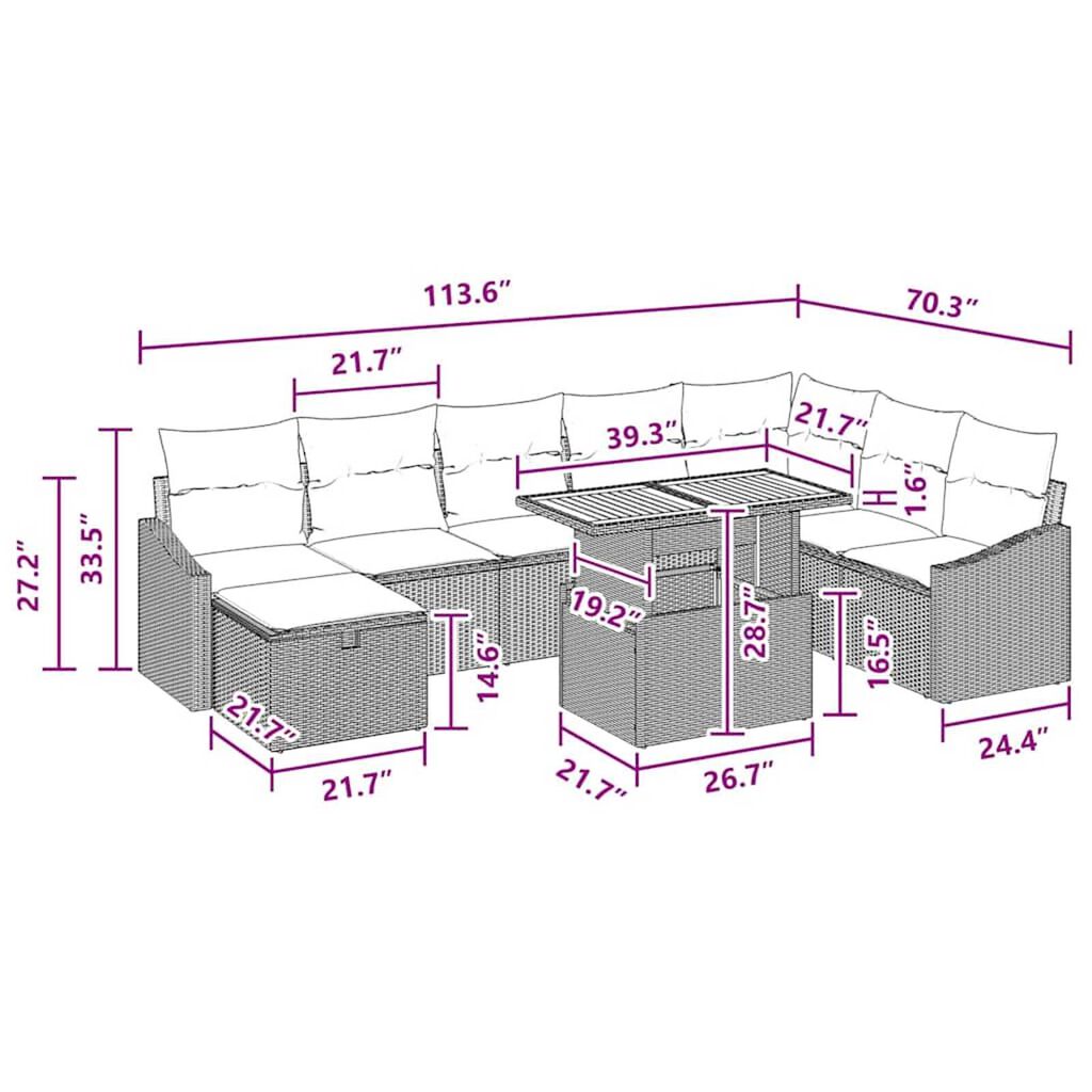 vidaXL Garden Sofa Set Height-Adjustable 9 pcs Black Poly Rattan