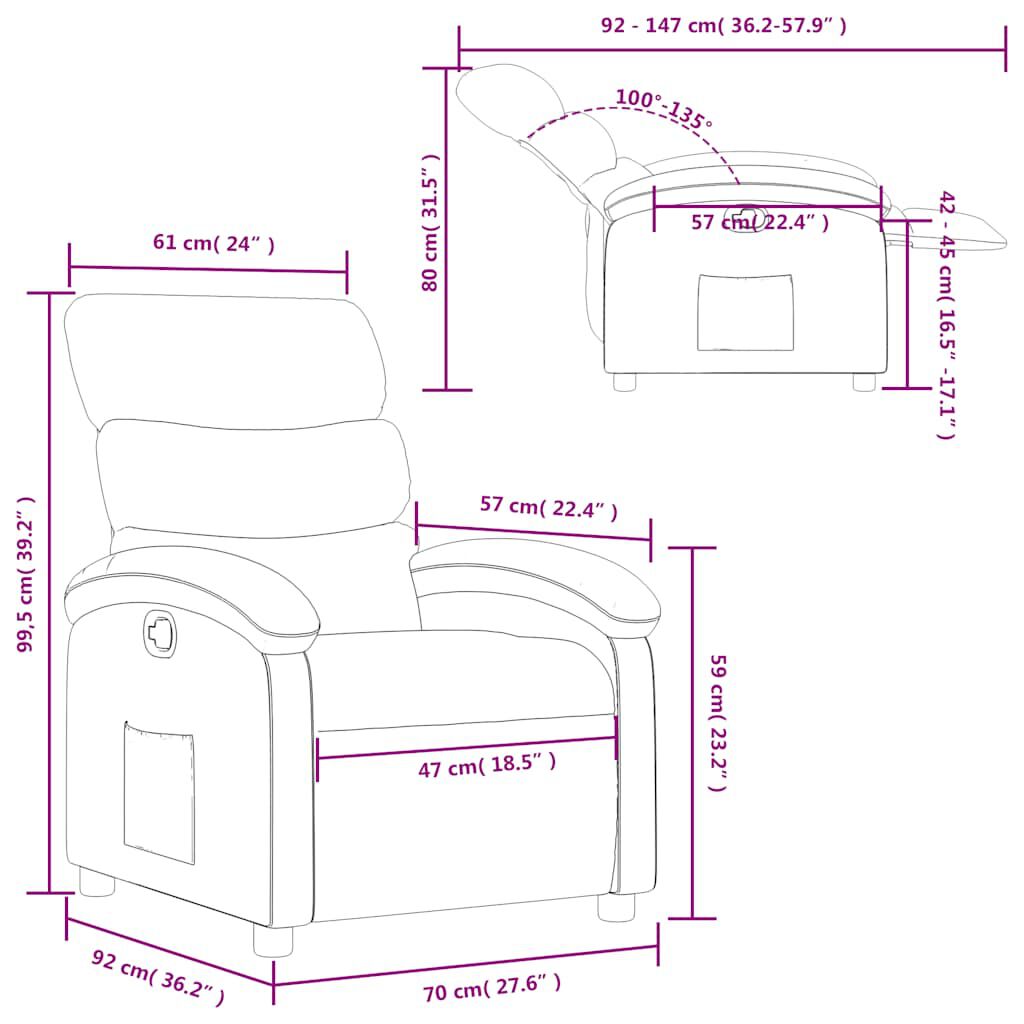 vidaXL Recliner Chair Cream Fabric