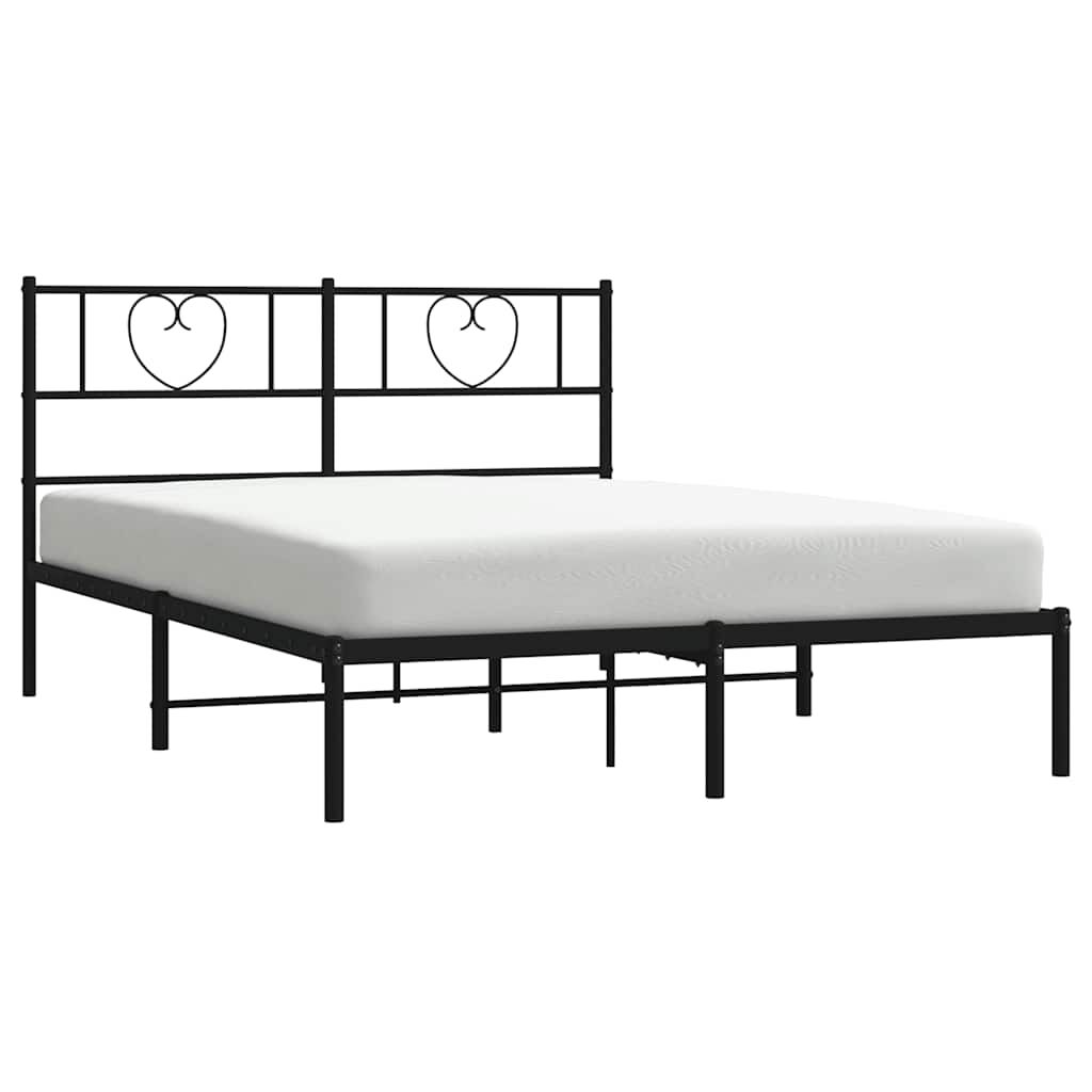 vidaXL Metal Bed Frame without Mattress with Headboard Black 135x190cm