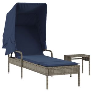 vidaXL Sun Lounger with Canopy and Table Grey Poly Rattan