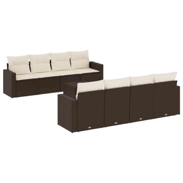 vidaXL 9 Piece Garden Sofa Set with Cushions Brown Poly Rattan