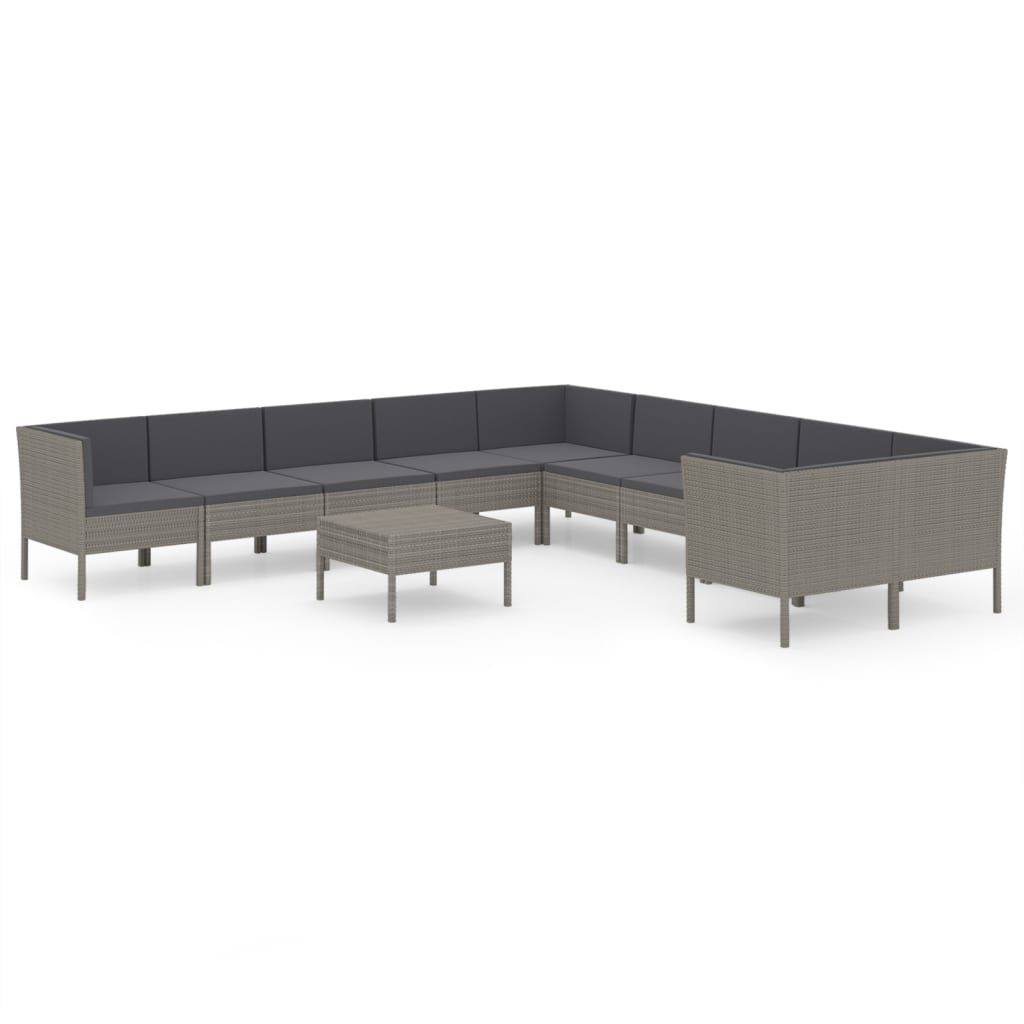 vidaXL 11 Piece Garden Lounge Set with Cushions Poly Rattan Grey