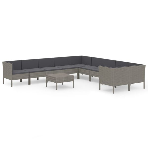 vidaXL 11 Piece Garden Lounge Set with Cushions Poly Rattan Grey