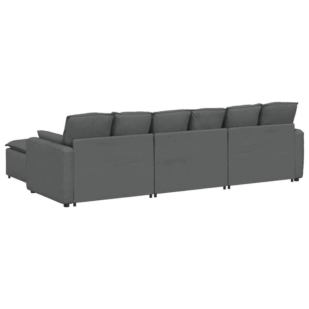 vidaXL Modular Sofa with Footstool and Cushions Dark Grey