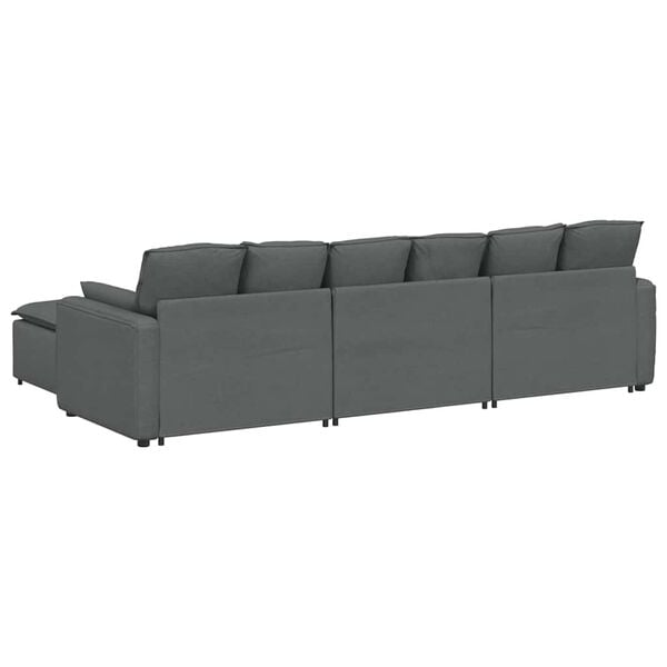 vidaXL Modular Sofa with Footstool and Cushions Dark Grey