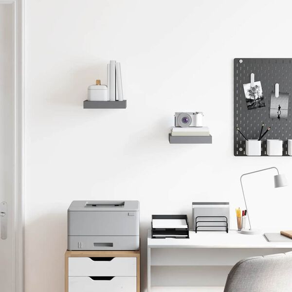 vidaXL Floating Wall Shelves 2 pcs High Gloss Grey 23x23.5x3.8 cm MDF