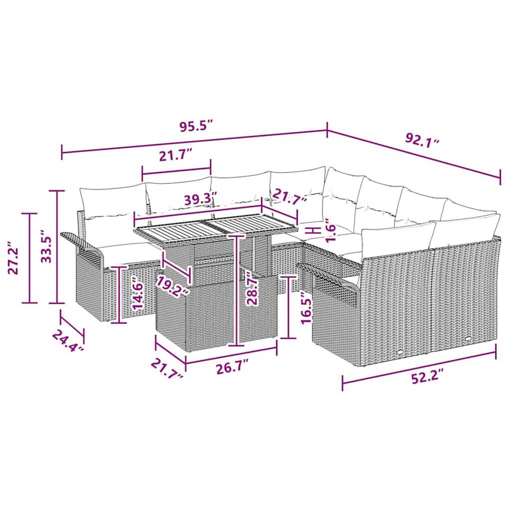 vidaXL Garden Sofa Set Manual 9 pcs Black and blue 100 x 55 x 73 cm