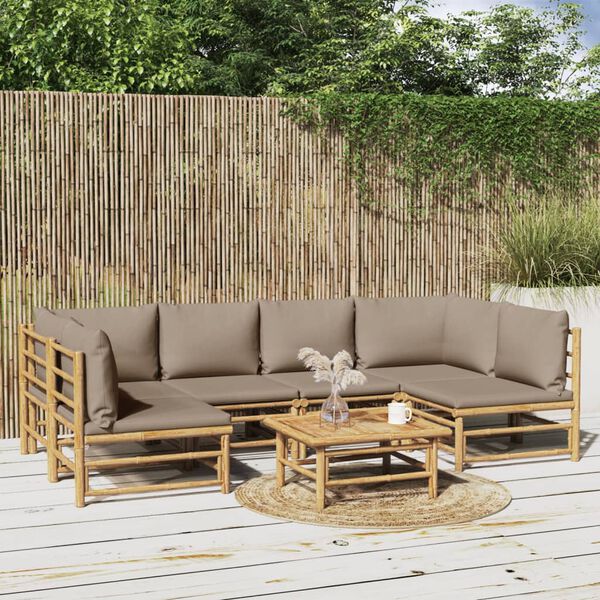 vidaXL 7 Piece Garden Lounge Set with Taupe Cushions Bamboo