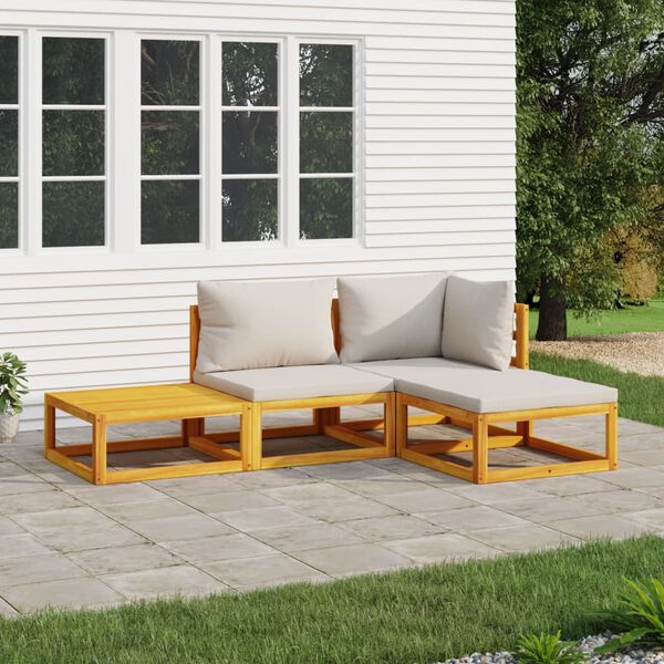 vidaXL 4 Piece Garden Lounge Set with Light Grey Cushions Solid Wood
