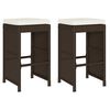 vidaXL Garden Bar Stools with Cushions 2 pcs Brown Poly Rattan