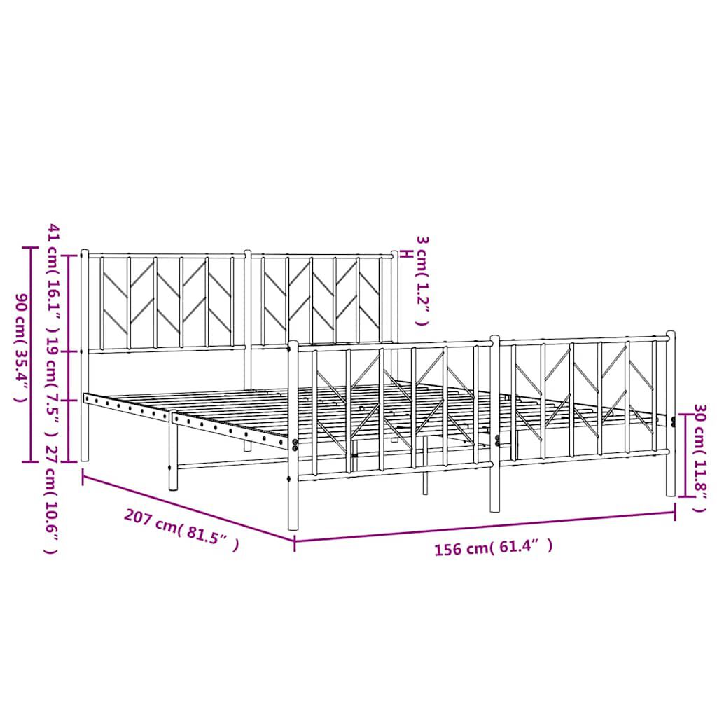 vidaXL Metal Bed Frame without Mattress with Footboard Black 150x200cm