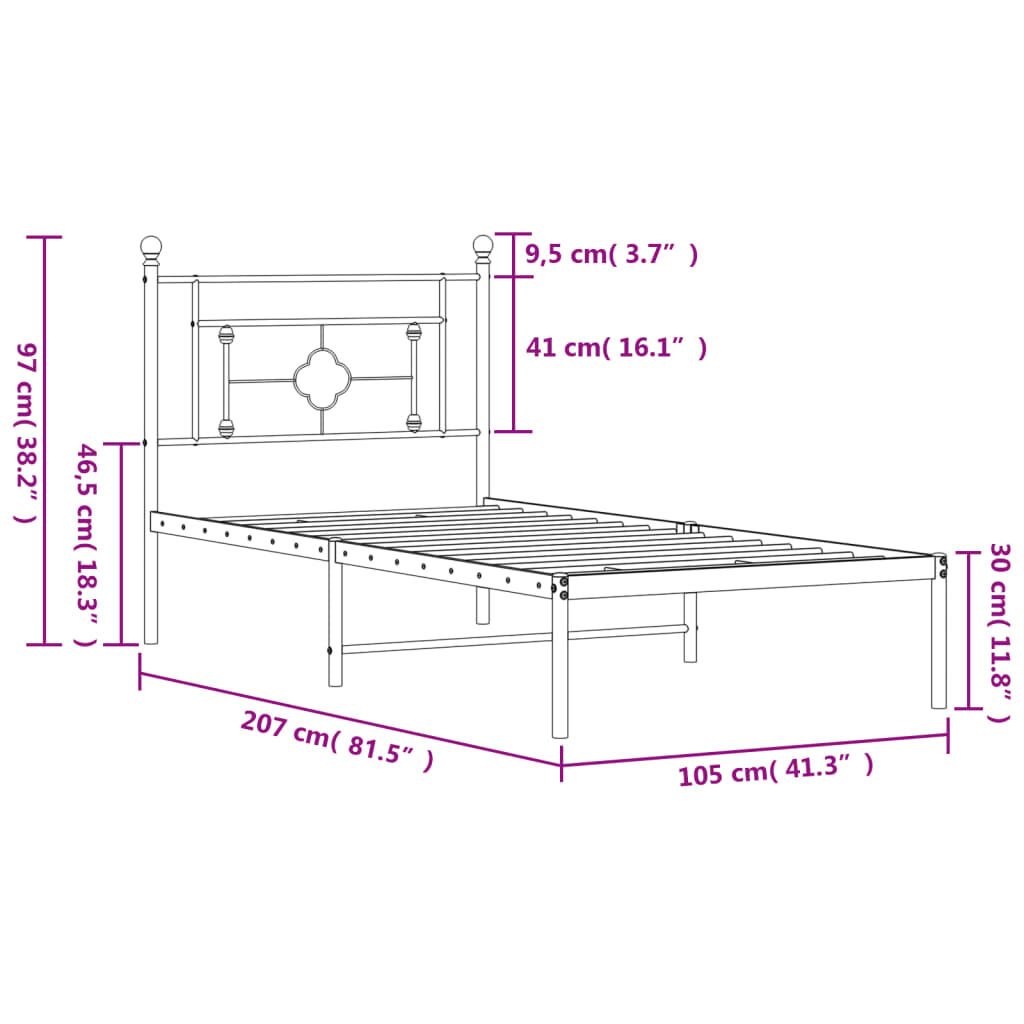 vidaXL Metal Bed Frame without Mattress with Headboard White 100x200cm