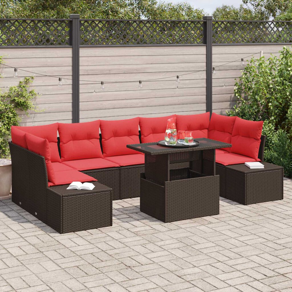 vidaXL 8 Piece Garden Sofa Set with Cushions Brown Poly Rattan