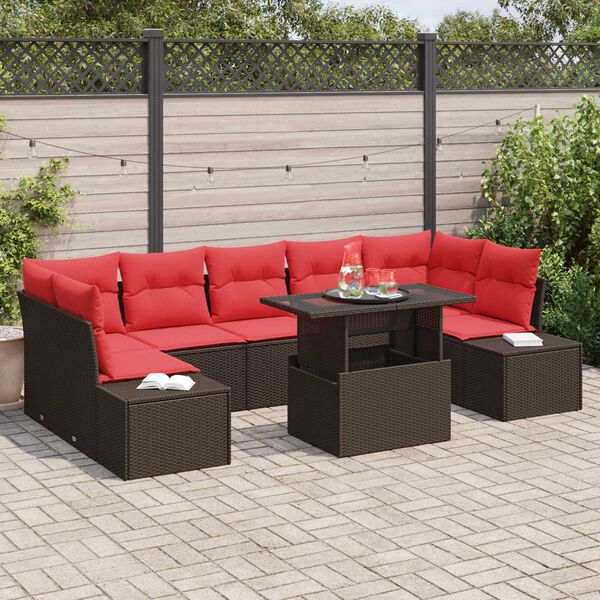 vidaXL 8 Piece Garden Sofa Set with Cushions Brown Poly Rattan