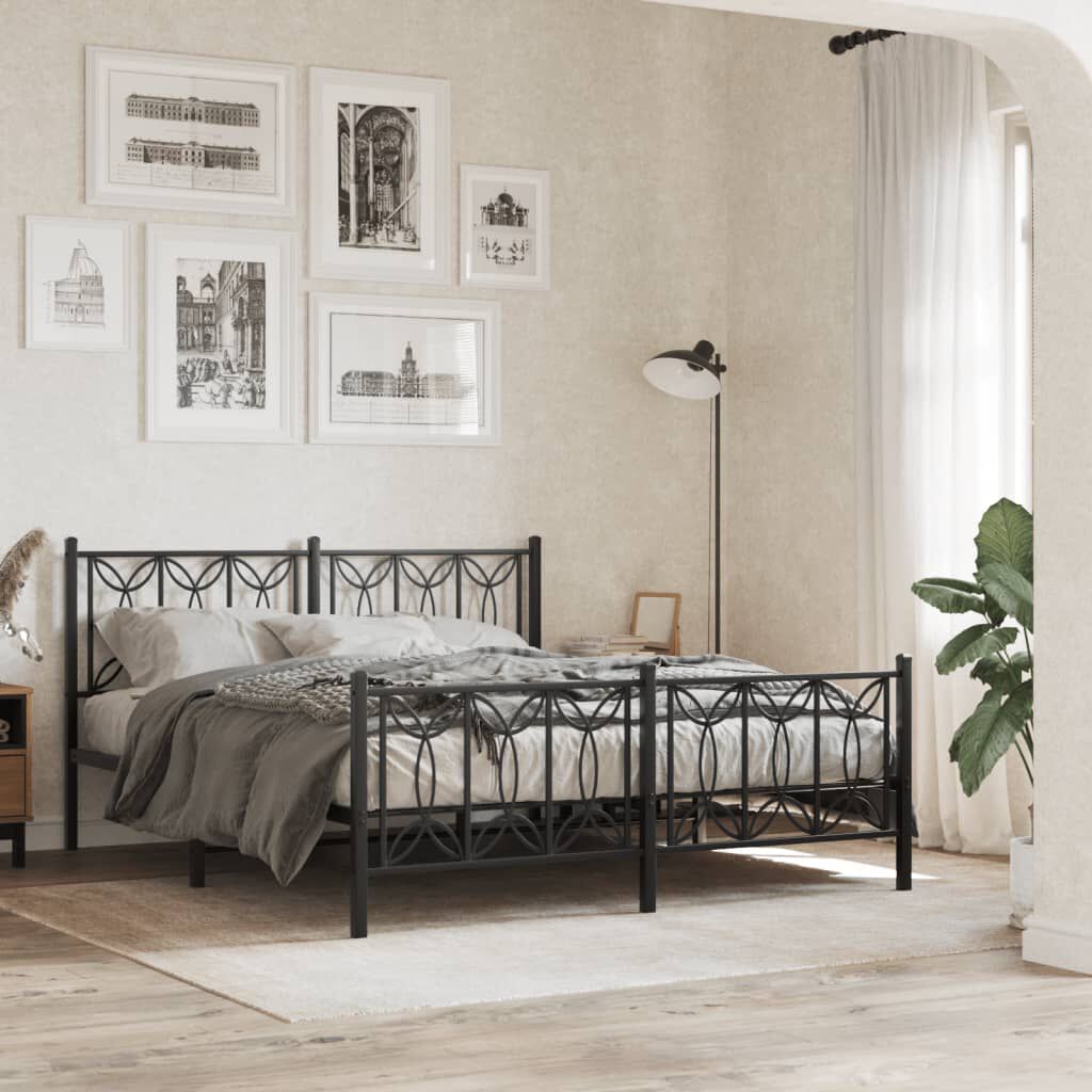 vidaXL Metal Bed Frame without Mattress with Footboard Black 150x200cm