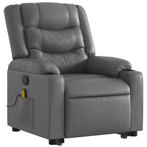 vidaXL Stand up Massage Recliner Chair Grey Faux Leather