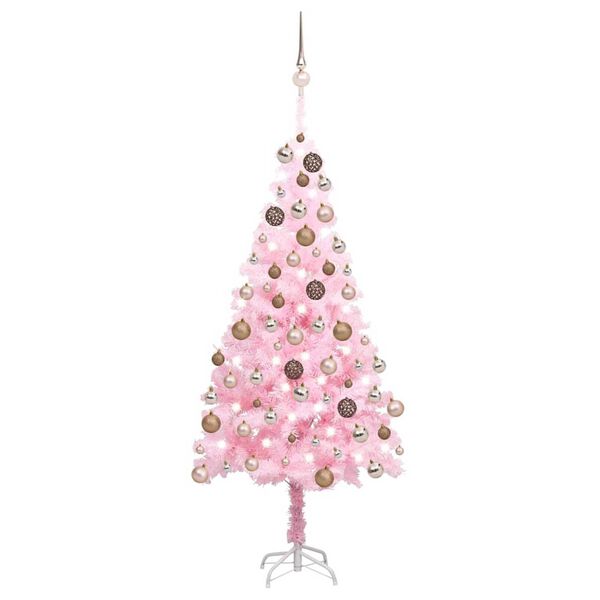 vidaXL Artificial Pre-lit Christmas Tree with Ball Set Pink 180 cm PVC