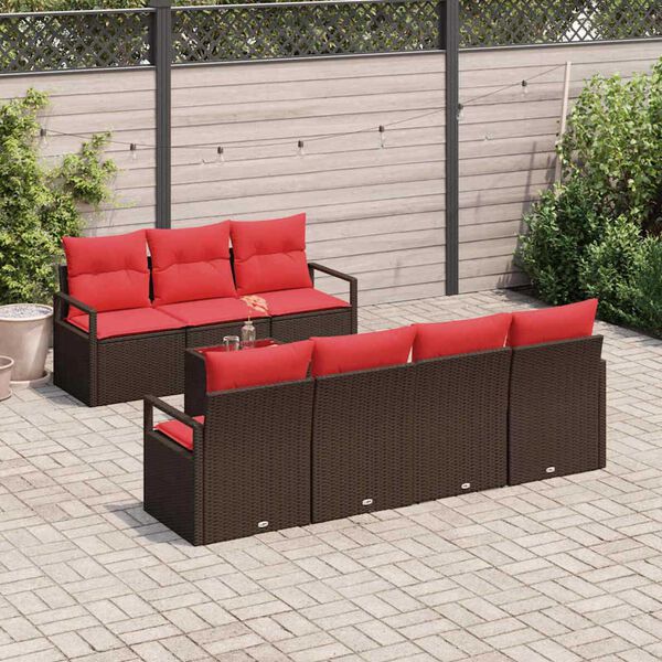 vidaXL Sofa Set 8 pcs Brown and Red Poly Rattan