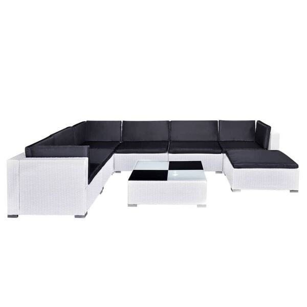 vidaXL 8 Piece Garden Lounge Set with Cushions Poly Rattan White