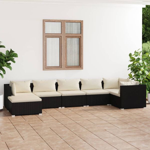 vidaXL 7 Piece Garden Lounge Set with Cushions Poly Rattan Black